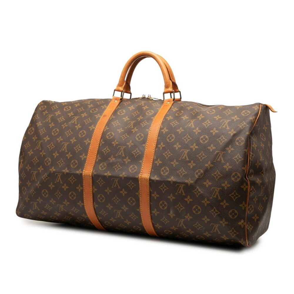 LOUIS VUITTON Authentic Brown Monogram Leather Keepall 60 Boston Bag - Picture 2 of 7